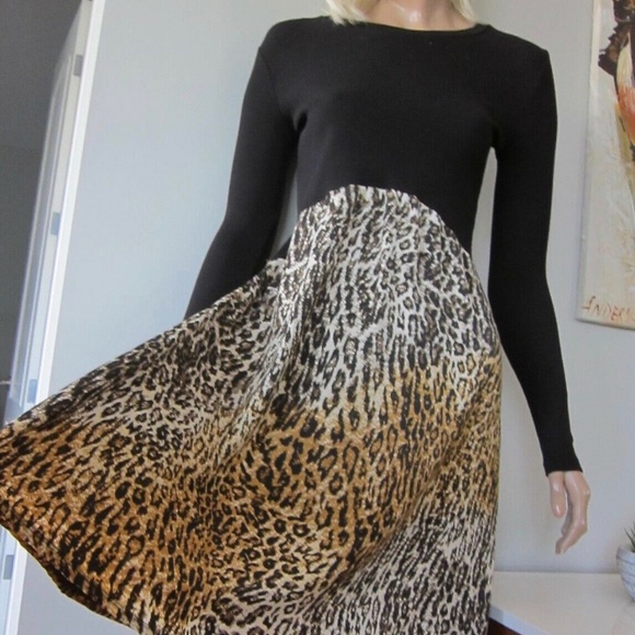 ZARA BLACK CONTRAST ANIMAL PRINT 70s DRESS - Picture 3 of 7